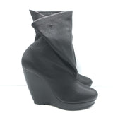 Balenciaga Fold-Over Platform Wedge Ankle Boots Black Grained Leather Size 41