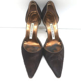Manolo Blahnik D'Orsay Pumps Dark Brown Calf Hair Size 37 Pointed Toe Heels