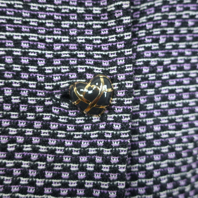 St. John Collection Heart-Button Checked Tweed Skirt Suit Lavender Size 8