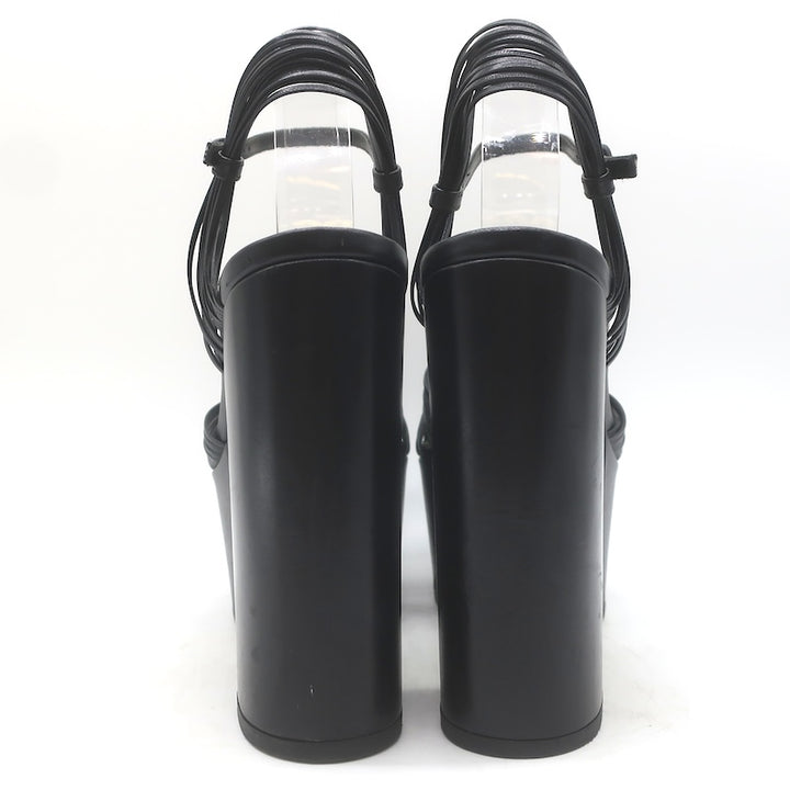 Gucci Crawford Knotted Platform Ankle Strap Sandals Black Leather Size 37