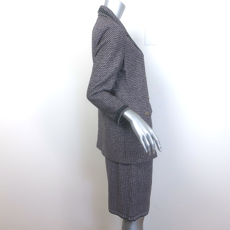 St. John Collection Heart-Button Checked Tweed Skirt Suit Lavender Size 8