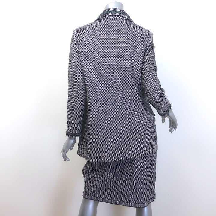 St. John Collection Heart-Button Checked Tweed Skirt Suit Lavender Size 8