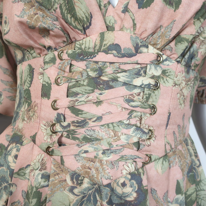 Zimmermann Tempest Lace-Up Mini Dress Blush Floral Print Silk Size 0