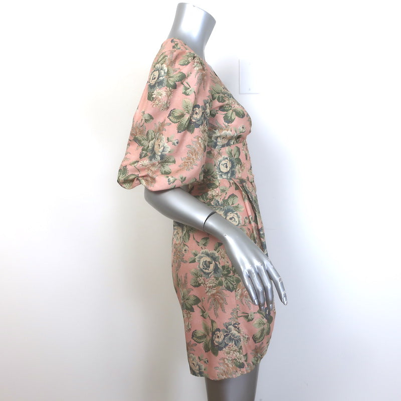 Zimmermann Tempest Lace-Up Mini Dress Blush Floral Print Silk Size 0