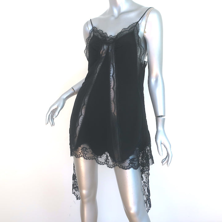 Raey Mixed Lace &amp; Satin Cami Top Black Size UK 10 NEW