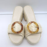 Cult Gaia Cleia Platform Slide Sandals Cream Braided Raffia Size 38 NEW