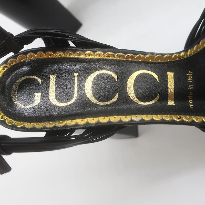 Gucci Crawford Knotted Platform Ankle Strap Sandals Black Leather Size 37