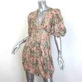 Zimmermann Tempest Lace-Up Mini Dress Blush Floral Print Silk Size 0