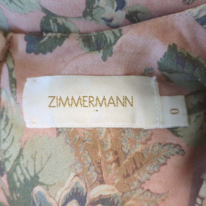Zimmermann Tempest Lace-Up Mini Dress Blush Floral Print Silk Size 0