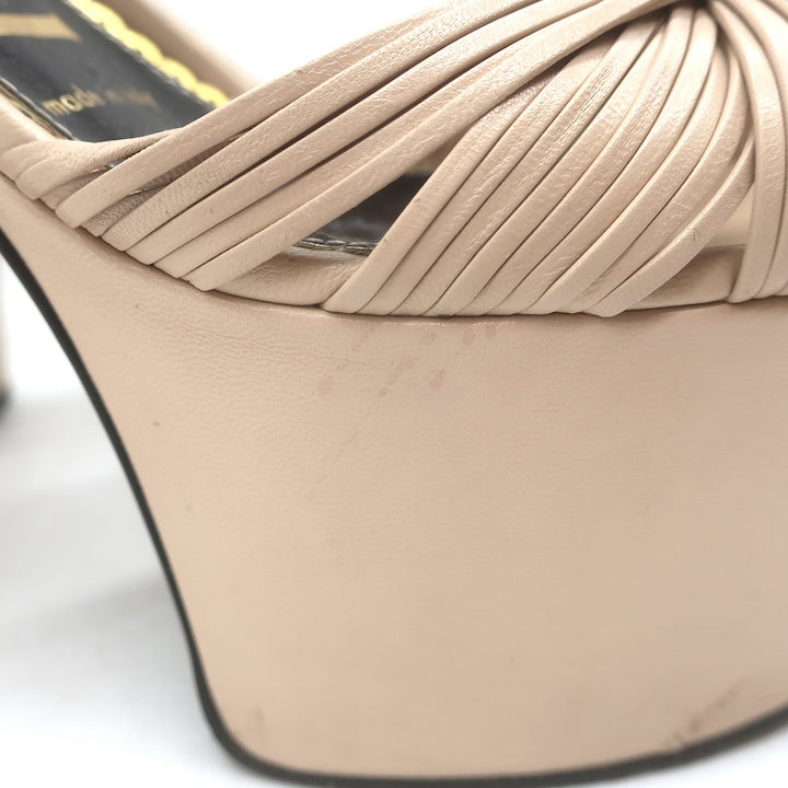 Gucci Crawford Knotted Platform Ankle Strap Sandals Beige Leather Size 37