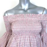 Caroline Constas Appolonia Off-Shoulder Gingham Top Blush/White Size Extra Small