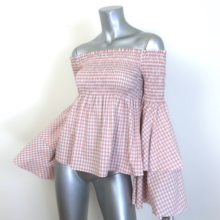 Caroline Constas Appolonia Off-Shoulder Gingham Top Blush/White Size Extra Small
