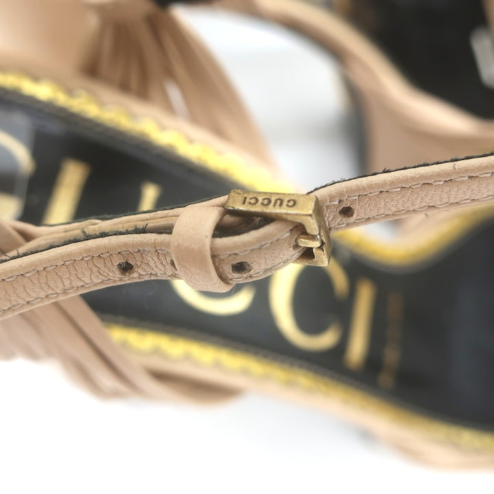 Gucci Crawford Knotted Platform Ankle Strap Sandals Beige Leather Size 37