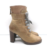 Brunello Cucinelli Lace-Up High Heel Boots Taupe Leather Size 40