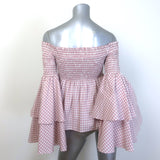 Caroline Constas Appolonia Off-Shoulder Gingham Top Blush/White Size Extra Small