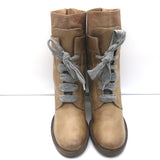 Brunello Cucinelli Lace-Up High Heel Boots Taupe Leather Size 40