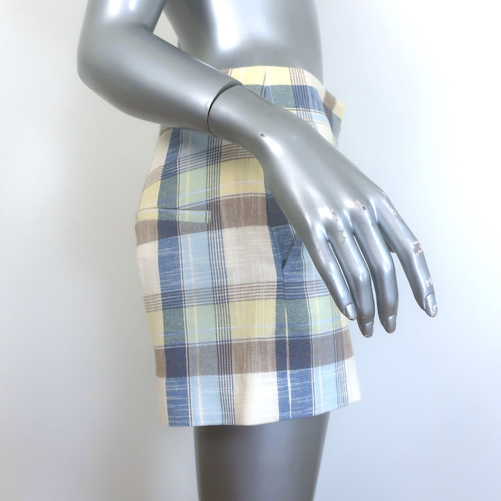 Veronica Beard Allen Plaid Shorts Powder Blue/Yellow Stretch Cotton Size 4