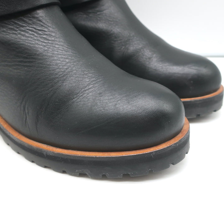 Chloe Foldover Shearling Ankle Boots Black Leather Size 38
