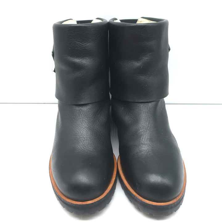 Chloe Foldover Shearling Ankle Boots Black Leather Size 38