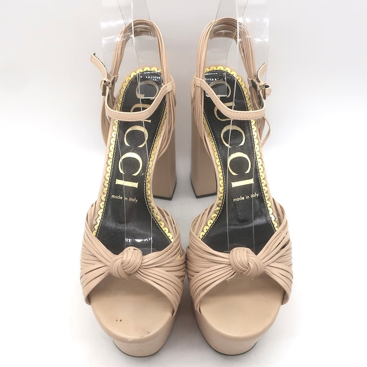 Gucci Crawford Knotted Platform Ankle Strap Sandals Beige Leather Size 37