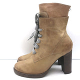 Brunello Cucinelli Lace-Up High Heel Boots Taupe Leather Size 40