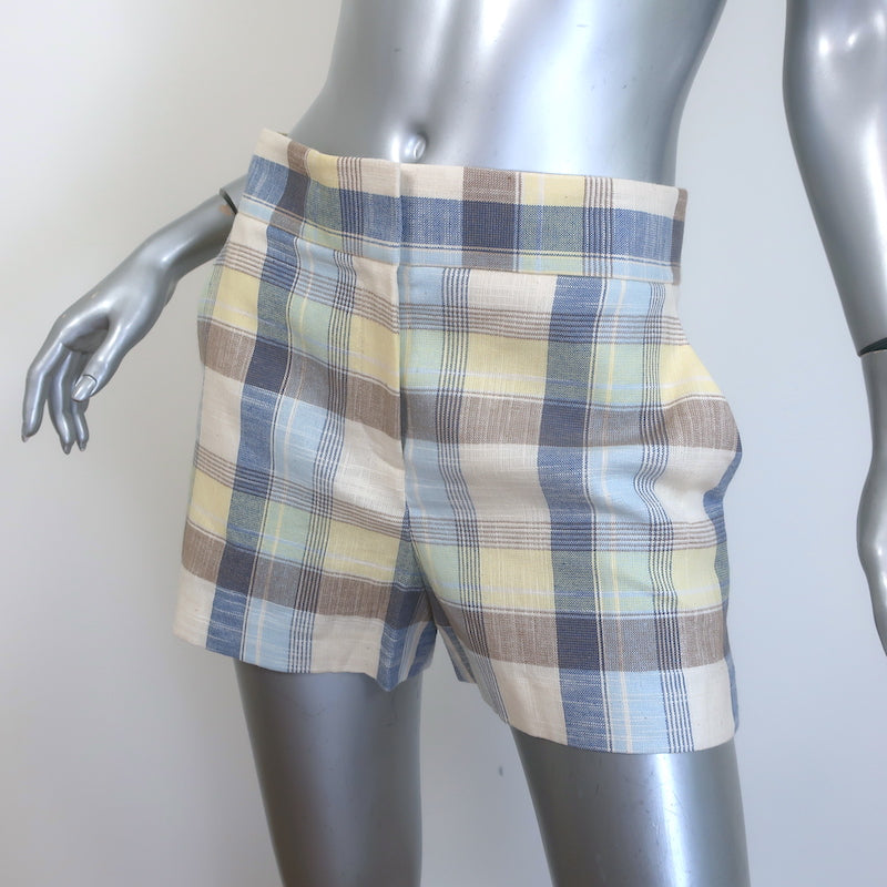 Veronica Beard Allen Plaid Shorts Powder Blue/Yellow Stretch Cotton Size 4
