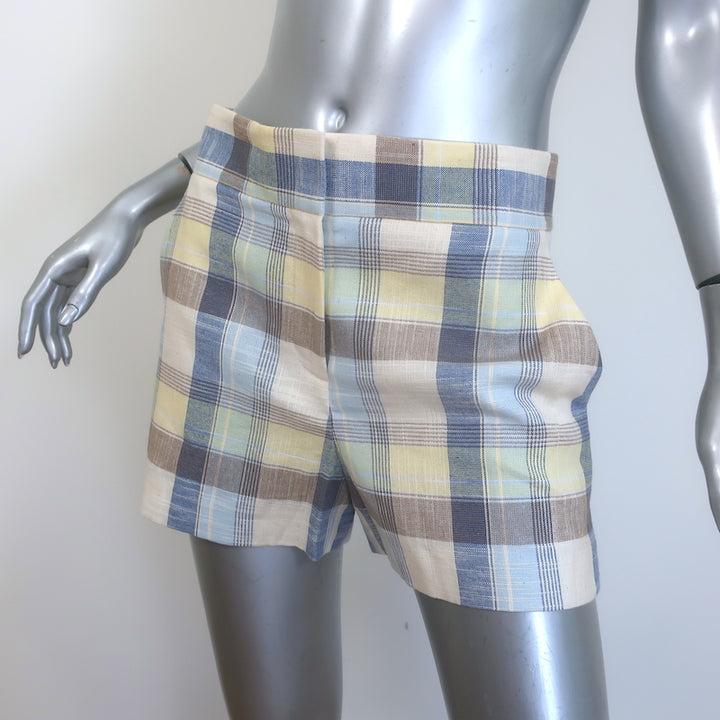 Veronica Beard Allen Plaid Shorts Powder Blue/Yellow Stretch Cotton Size 4
