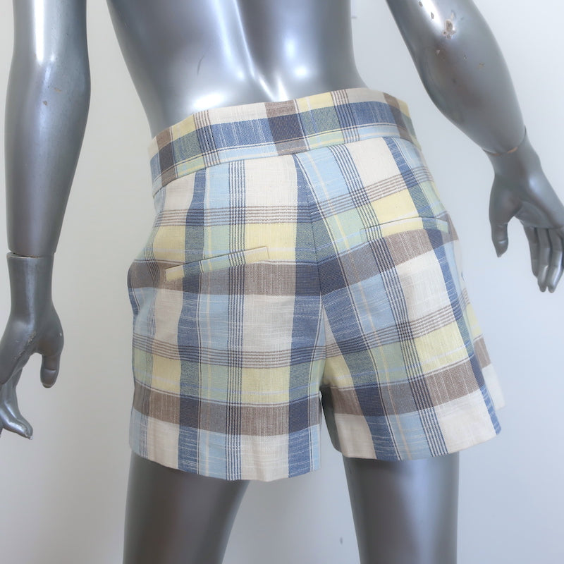 Veronica Beard Allen Plaid Shorts Powder Blue/Yellow Stretch Cotton Size 4