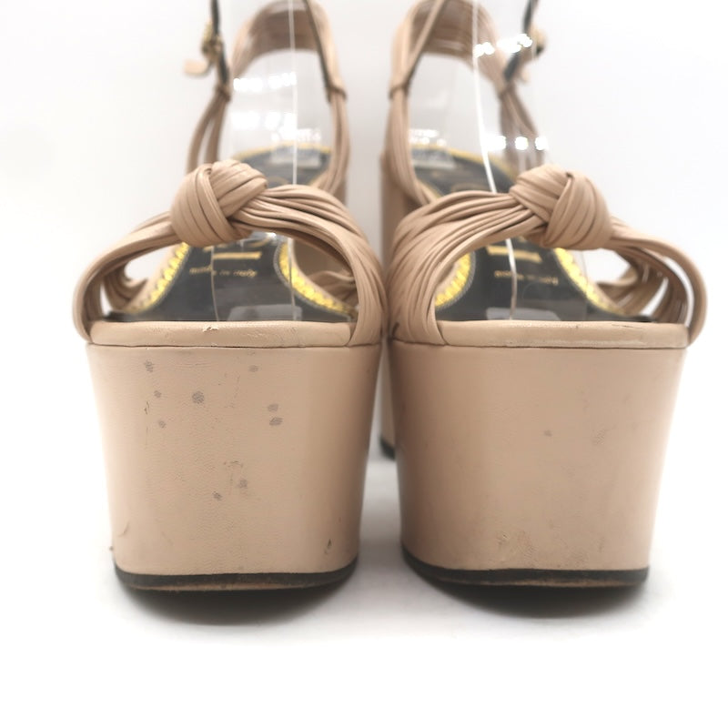 Gucci Crawford Knotted Platform Ankle Strap Sandals Beige Leather Size 37