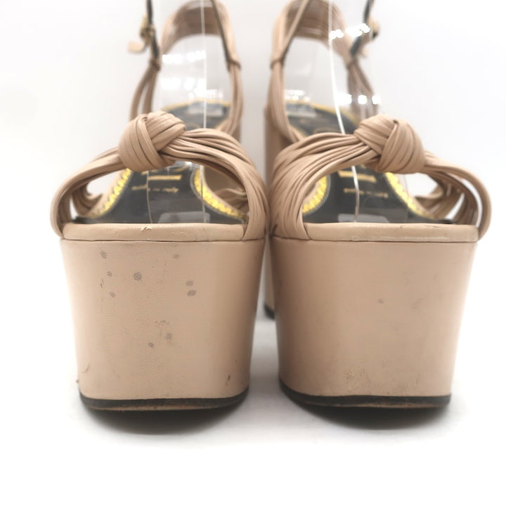 Gucci Crawford Knotted Platform Ankle Strap Sandals Beige Leather Size 37