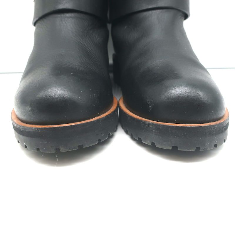 Chloe Foldover Shearling Ankle Boots Black Leather Size 38