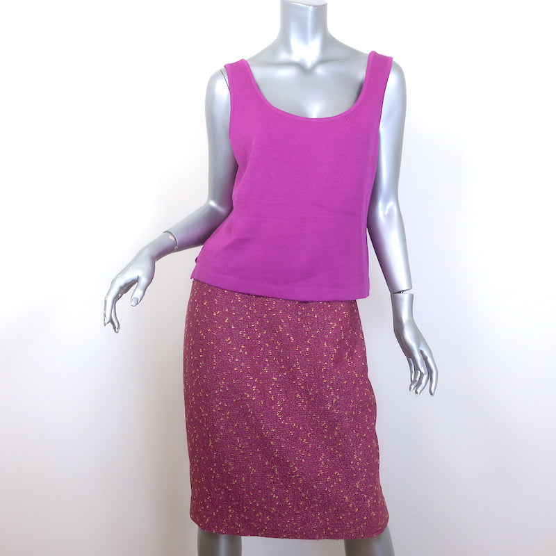 St. John Collection Speckled Knit Skirt Suit &amp; Tank Top Fuchsia Size 8