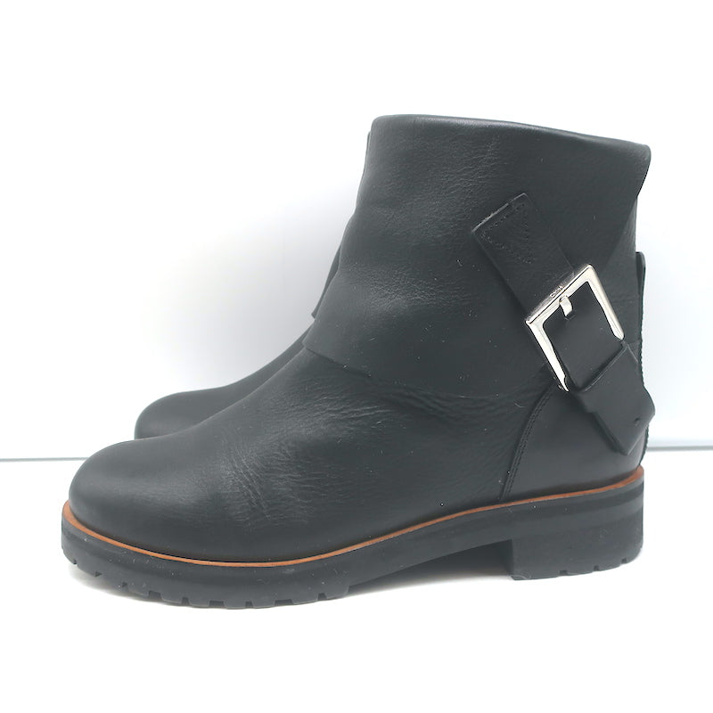 Chloe Foldover Shearling Ankle Boots Black Leather Size 38