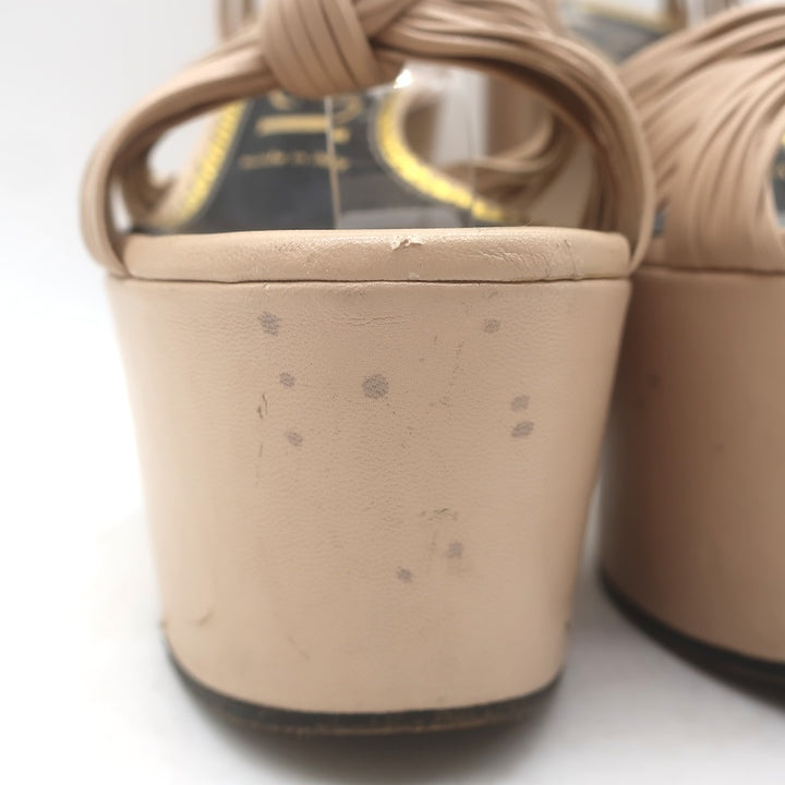 Gucci Crawford Knotted Platform Ankle Strap Sandals Beige Leather Size 37