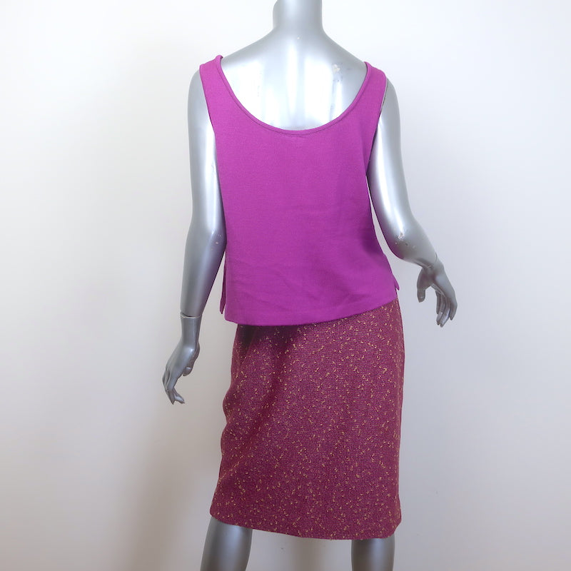 St. John Collection Speckled Knit Skirt Suit &amp; Tank Top Fuchsia Size 8