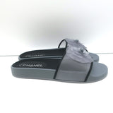 Chanel Mesh Camellia Pool Slide Sandals Gray Size 38 NEW