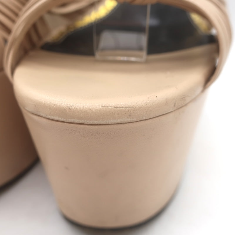 Gucci Crawford Knotted Platform Ankle Strap Sandals Beige Leather Size 37