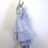 Caroline Constas Apollonia Striped Mini Dress Blue/White Cotton Size Extra Small