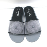 Chanel Mesh Camellia Pool Slide Sandals Gray Size 38 NEW