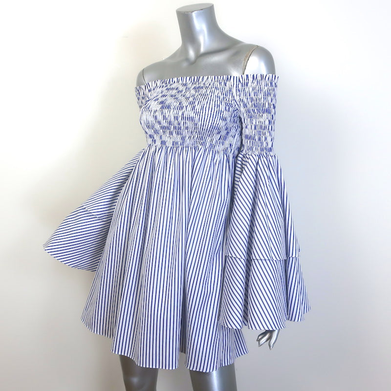 Caroline Constas Apollonia Striped Mini Dress Blue/White Cotton Size Extra Small