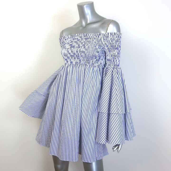 Caroline Constas Apollonia Striped Mini Dress Blue/White Cotton Size Extra Small