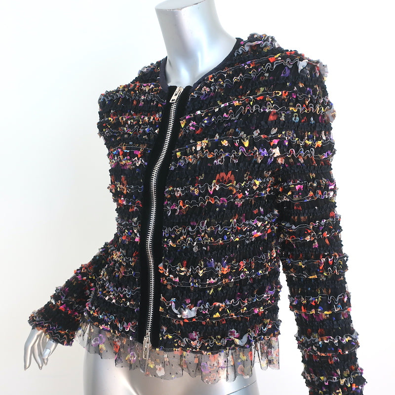 Givenchy Ruched Tulle Jacket Black/Multi Floral Print Size 44
