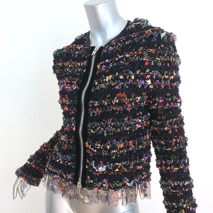 Givenchy Ruched Tulle Jacket Black/Multi Floral Print Size 44