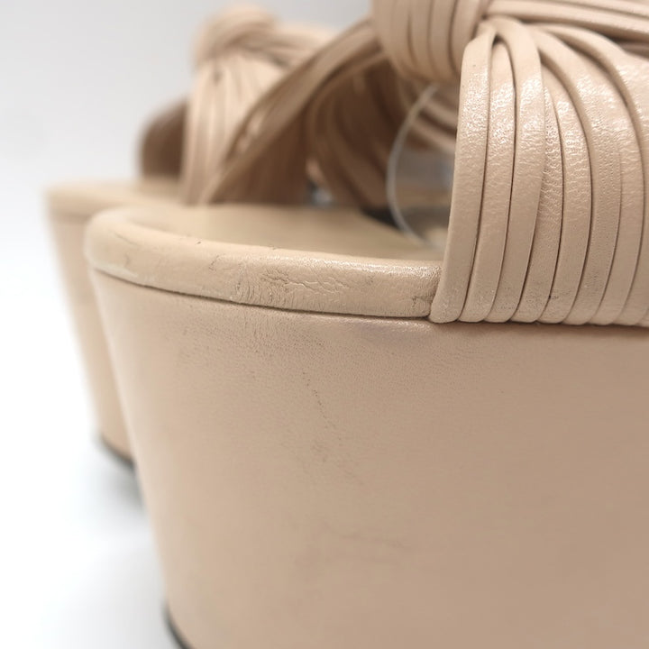 Gucci Crawford Knotted Platform Ankle Strap Sandals Beige Leather Size 37