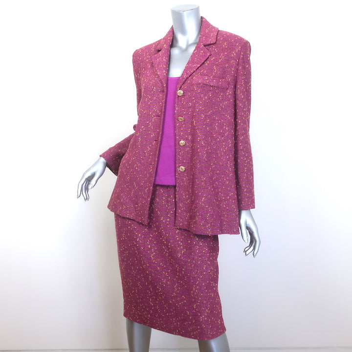 St. John Collection Speckled Knit Skirt Suit &amp; Tank Top Fuchsia Size 8