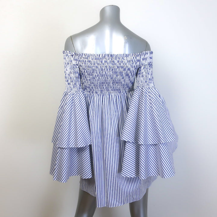 Caroline Constas Apollonia Striped Mini Dress Blue/White Cotton Size Extra Small