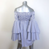 Caroline Constas Apollonia Striped Mini Dress Blue/White Cotton Size Extra Small