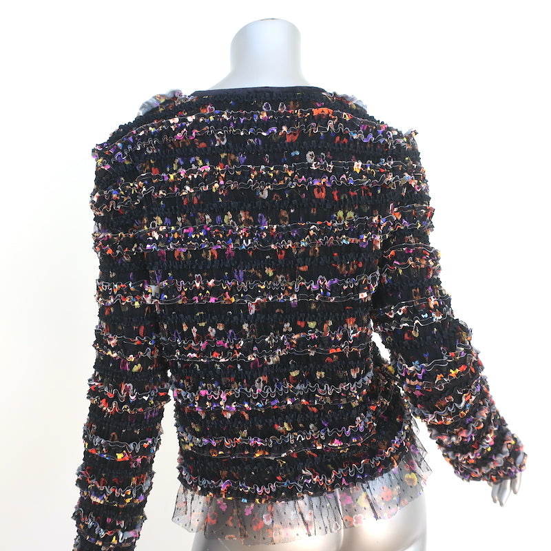 Givenchy Ruched Tulle Jacket Black/Multi Floral Print Size 44