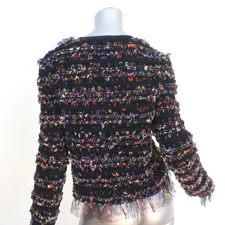 Givenchy Ruched Tulle Jacket Black/Multi Floral Print Size 44