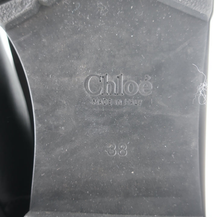 Chloe Foldover Shearling Ankle Boots Black Leather Size 38